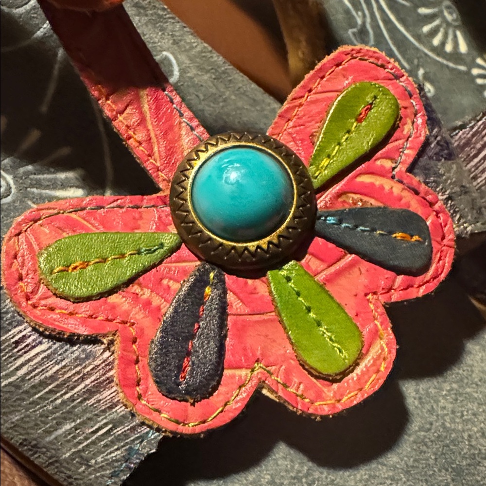 NWOB Spring Step L'Artiste Floral Embellished Sandals Leather & Cork 42(10.5-11) - Picture 8 of 11